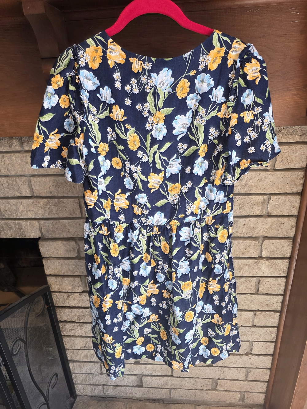 Draper James Linen Navy Floral Square-Neck Mini Dress - Picture 4 of 5